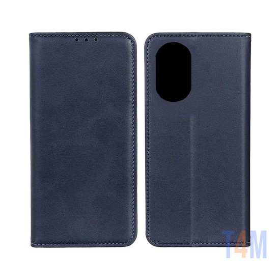 Capa Flip de Couro com Bolso Interno para Oppo A38 Azul